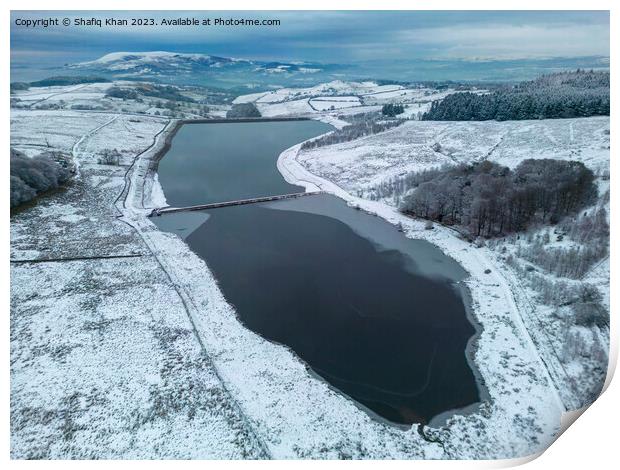 Aerial view of Dean Clough Reservoir Print by Shafiq Khan