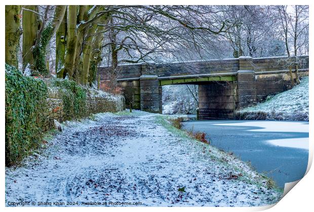 Winter Serenity on the Leeds to Liverpool Canal - Finnington Bridge No 91B Print by Shafiq Khan