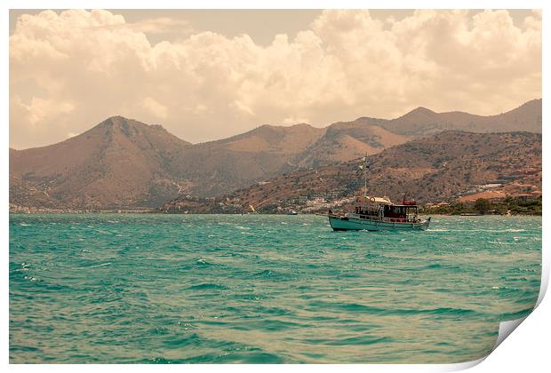 Boat in Spinalonga Print by Nick Sayce