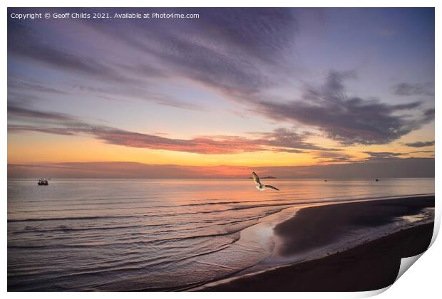  Colourful pink and gray cirrostratus cloudy sea water tropical  Print by Geoff Childs