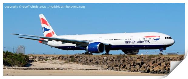 British Airways passenger jet aircraft taxiing. Print by Geoff Childs