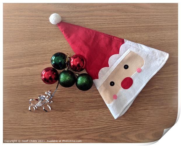  Christmas decorations Santa Hat - theme image. Print by Geoff Childs