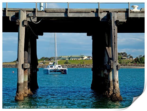 The historic timber jetty at Coffs Harbour Print by Geoff Childs