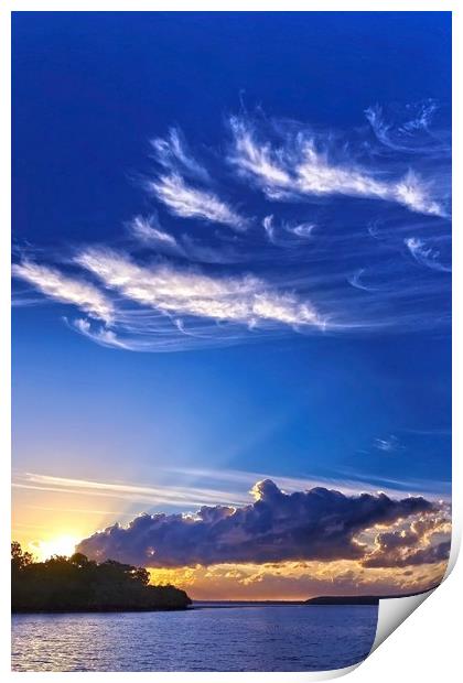 Blue sky sunrise landscape. Print by Geoff Childs