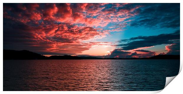 Crimson Sunrise Seascape with Water Reflections. Print by Geoff Childs