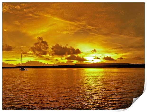Golden coastal cloudy sunrise seascape. Print by Geoff Childs