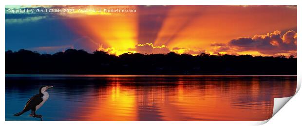 Vivid Orange sunset seascape Sunbeams. Print by Geoff Childs