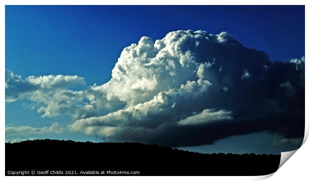 White Cumulonimbus Cloud in Blue Sky Print by Geoff Childs