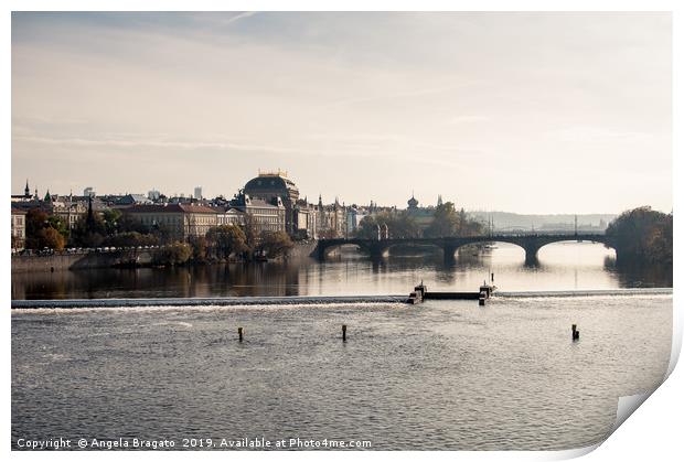Prague view of the Vlatva river  Print by Angela Bragato