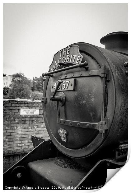 The Jacobite steam train in black and white Print by Angela Bragato