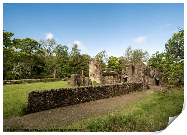 The ruins of Wycoller Hall. Print by Chris North