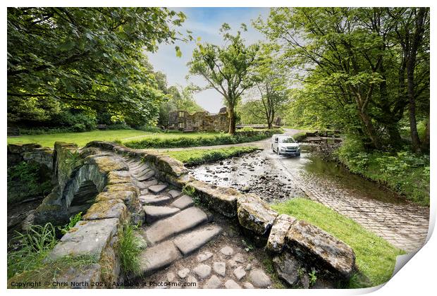 Packhorse bridge at  Wycoller Village Print by Chris North