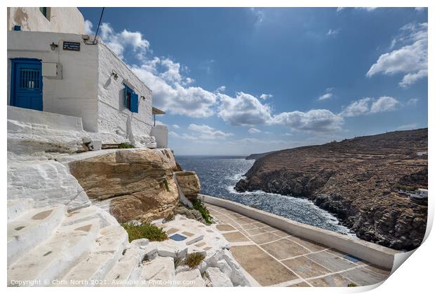 House overlooking the sparkling Mediterranean Sea in the hillside village of Kastro on Sifnos Island. Print by Chris North
