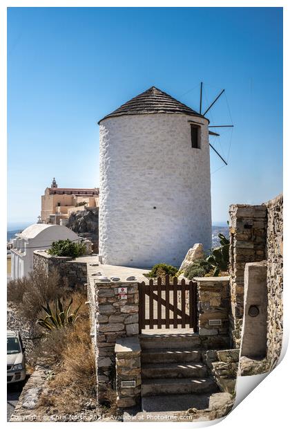 Windmill of Ano Syros, Greek islands. Print by Chris North