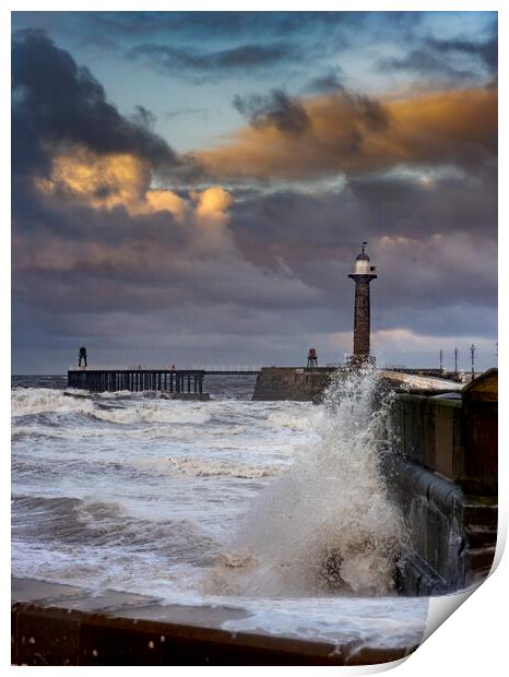  Westerly wind battering the shores of Whitby. Print by Chris North