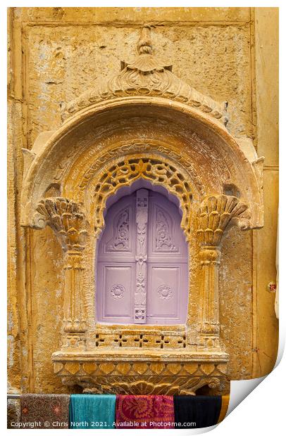 Ornate sandstone window in Jaisalmer Fort. Print by Chris North