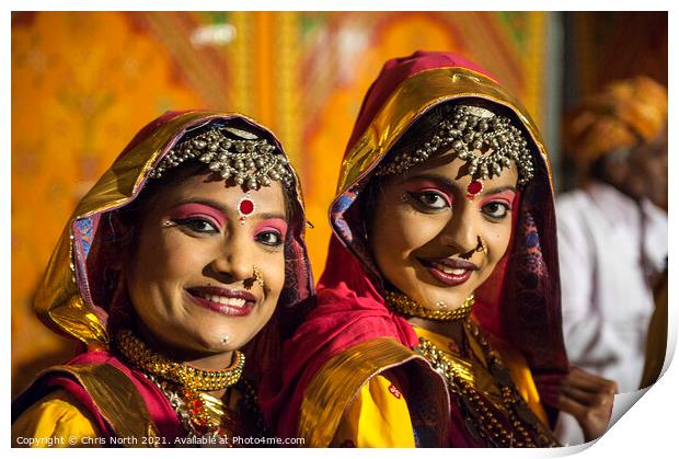 Dances in traditional costume at the Camel fair Jaisalmer. Print by Chris North