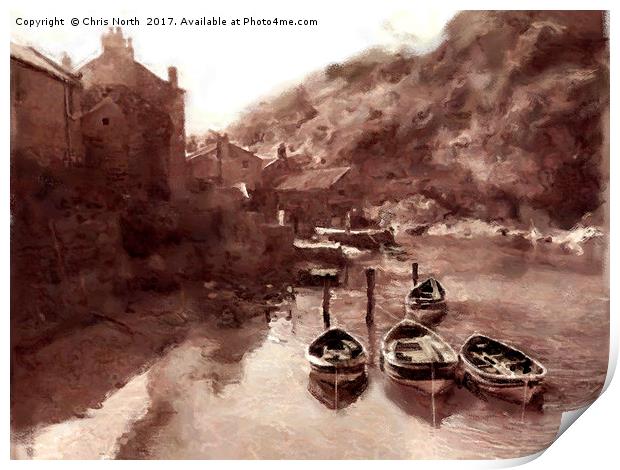Staithes Harbour at flood tide. Print by Chris North