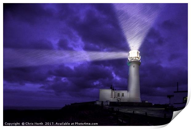 Flambrough Head Lighthouse, a dark and stormy nigh Print by Chris North