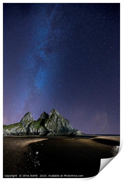 Three Cliffs Bay Gower. and the Milky Way. Print by Chris North
