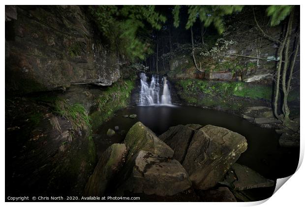 Goit Stock Waterfall by night. Print by Chris North