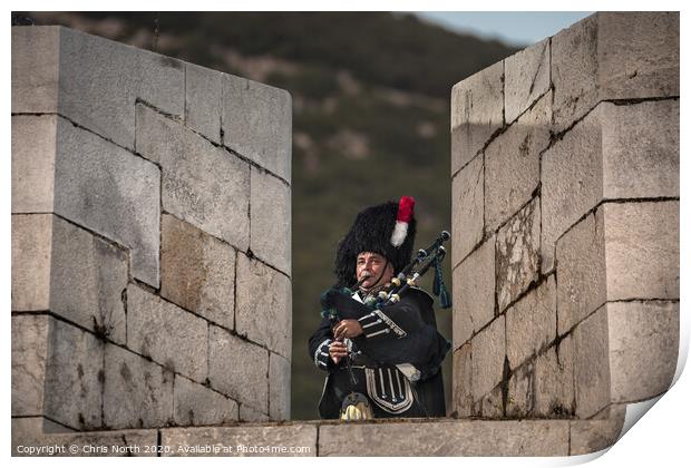 Highland Piper on the battlements of the fortress  Print by Chris North