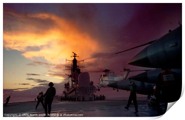 Night flying, HMS Ark Royal. Print by Chris North
