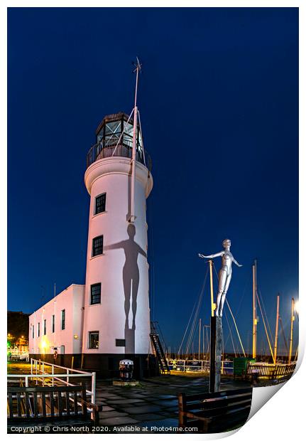 Scarborough Lighthouse at dusk. Print by Chris North