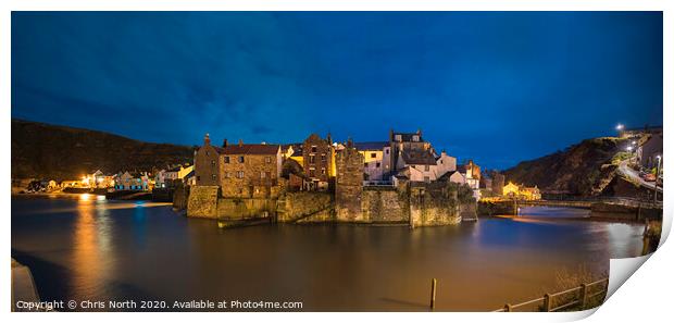 Staithes harbour at flood tide. Print by Chris North