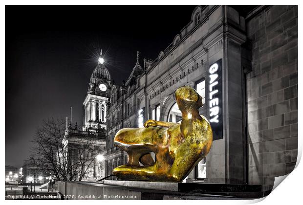Henry Moore statue outside of Leeds city Gallery. Print by Chris North
