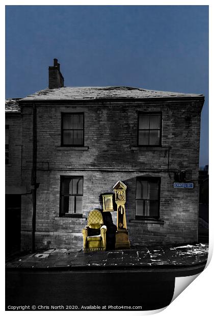 Grandad's Clock and Chair, Little Germany, Bradford, Print by Chris North