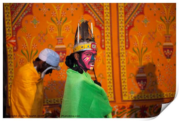 Dances in traditional costume at the Camel fair Jaisalmer, India. Print by Chris North