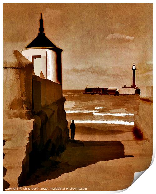 Whitby harbour and pier. Print by Chris North
