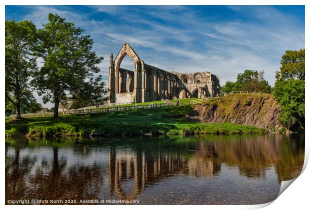 Bolton Abbey and the river Wharfe. Print by Chris North