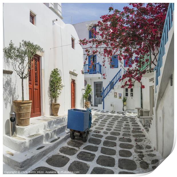 Mykonos courtyard. Print by Chris North