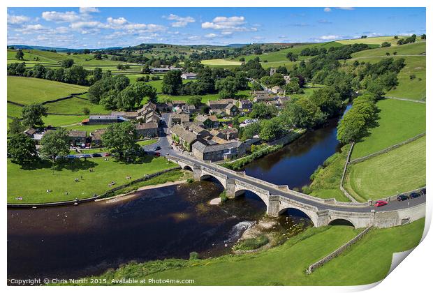 Burnsall Village and the river Wharfe. Print by Chris North