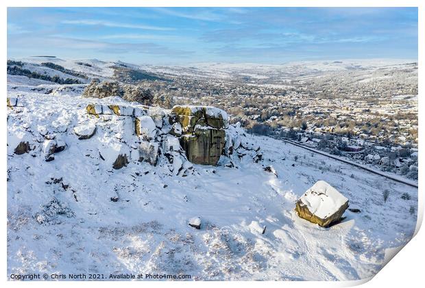 Winter at the Cow and Calf rocks. Print by Chris North