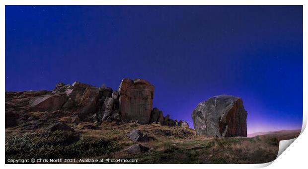 Cow and Claf rocks at twilight. Print by Chris North