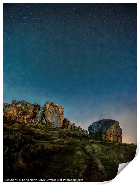 Cow and calf rocks by starlight. Print by Chris North