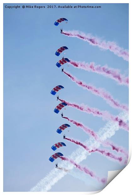 RAF parachute team in free fall.  Print by Mike Rogers