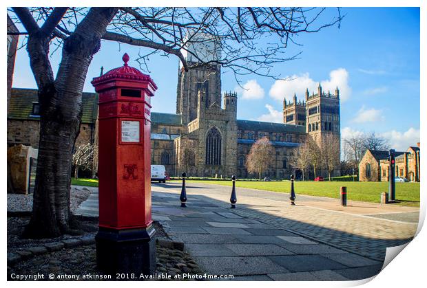 Durham Cathedral's Red Pillar Box  Print by Antony Atkinson