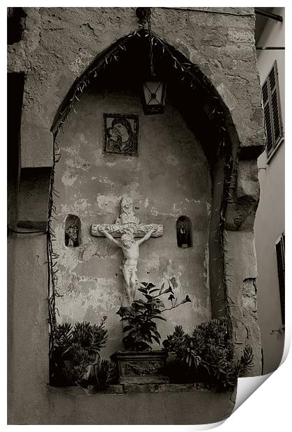 Divine Laterina: An Italian Wayside Crucifix Print by Steven Dale
