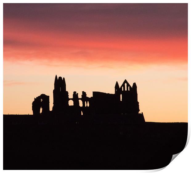 Sunrise behind Whitby Abbey  Print by Janet Mann