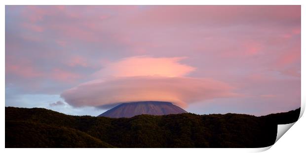 Sunset Fuji with Clouds Print by Justin Bowdidge