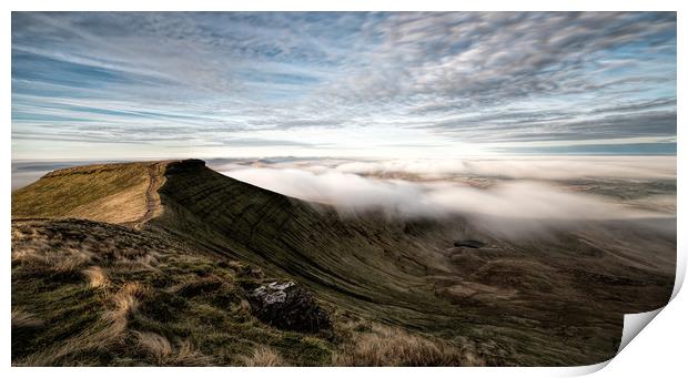 Mist sweeping over Corn Du - Brecon Beacons Print by Karl McCarthy