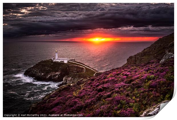 South Stack Lighthouse Sunset Print by Karl McCarthy
