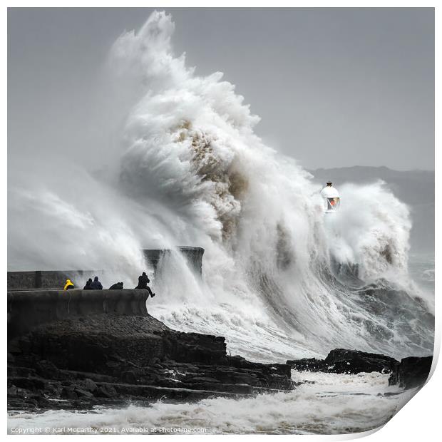Crashing Sea at Porthcawl Lighthouse Print by Karl McCarthy