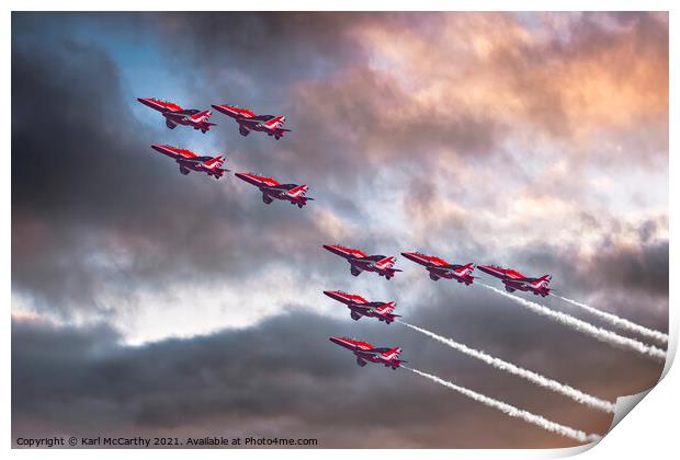 Red Arrows in Typhoon Formation Print by Karl McCarthy