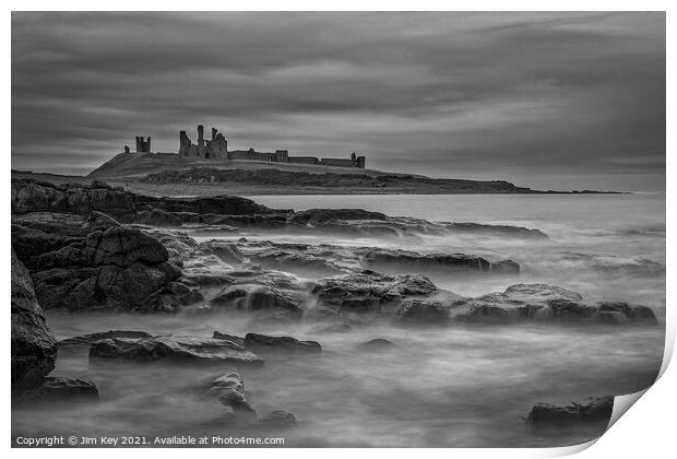 Dunstanburgh Castle Northumberland Black and White Print by Jim Key