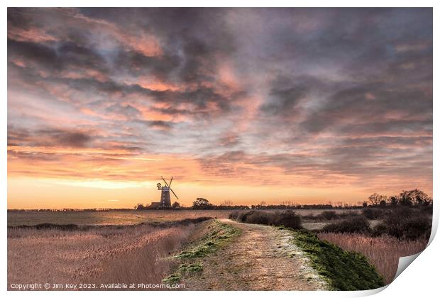 Tower Windmill Sunrise Norfolk  Print by Jim Key